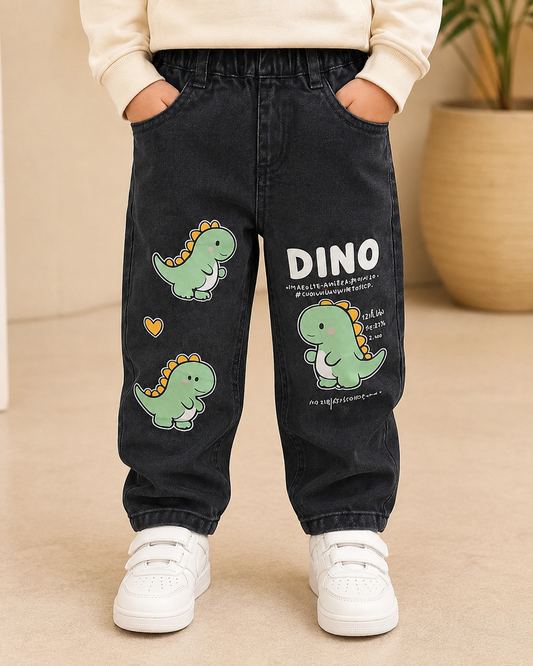 Black Printed Dino Jeans