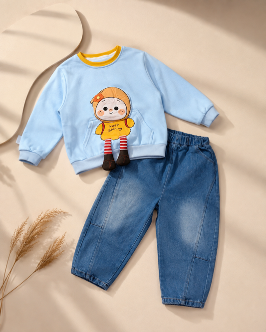 Sky Blue Printed Cord Set - 2 Piece