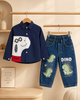 Navy Blue Graphic Printed Shirt & Jeans Set - 2 Piece