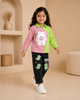 Pink & Green Printed Shirt & Black Jeans Set - 2 Piece