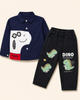 Navy Blue Graphic Printed Shirt & Black Jeans Set - 2 Piece