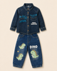 Blue Washed Denim Printed Shirt & Blue Jeans Set - 2 Piece