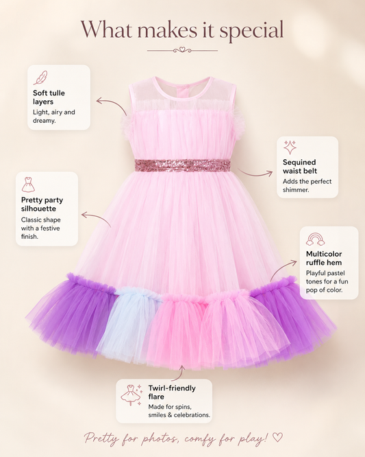Candy Carousel Pink Tulle Layered Party Dress for Girls
