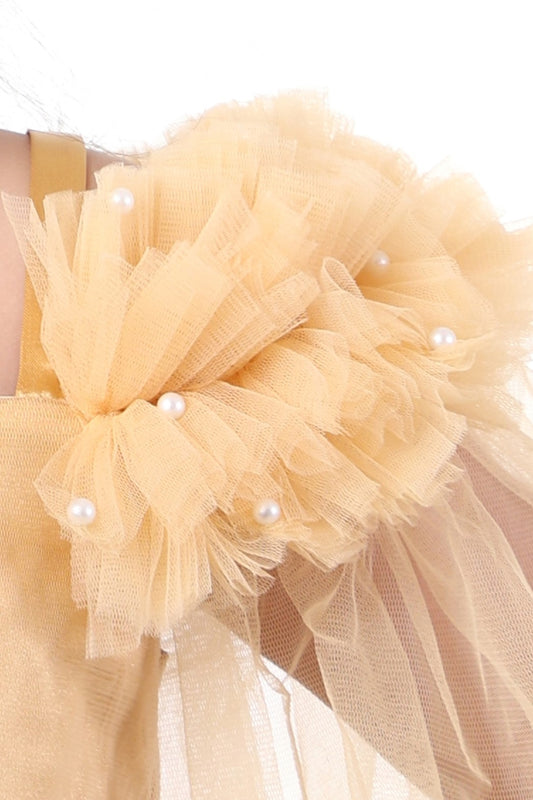 Golden Glamour Spaghetti Gown Party Dress for Girls