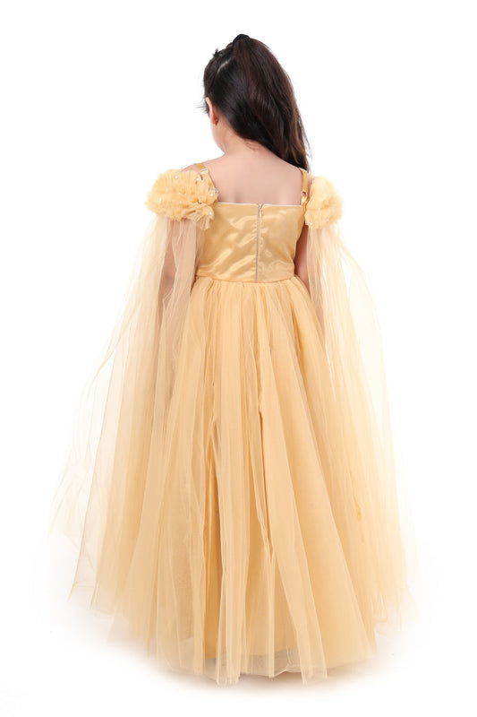 Golden Glamour Spaghetti Gown Party Dress for Girls