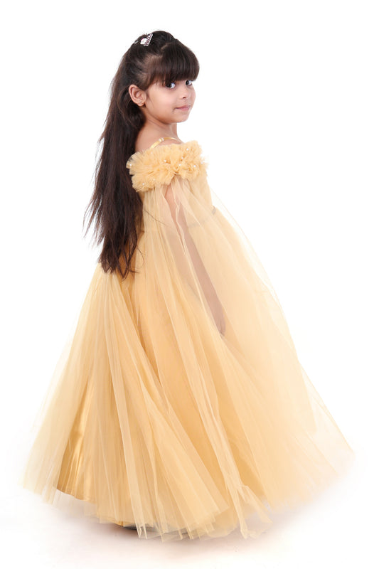 Golden Glamour Spaghetti Gown Party Dress for Girls