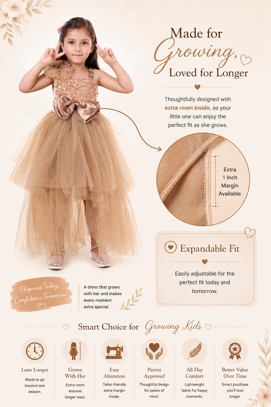 Rose Gold Radiance High-Low Gown for Girls Party Wear
