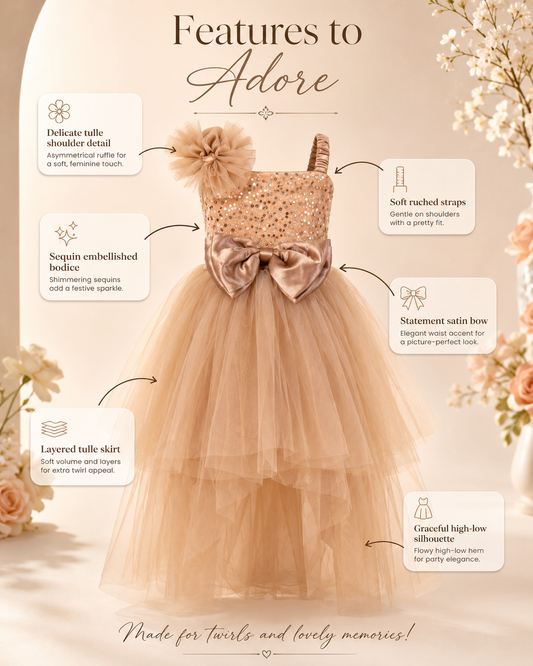 Rose Gold Radiance High-Low Gown for Girls Party Wear