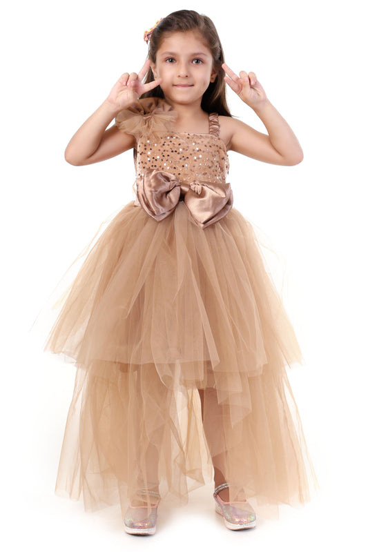 Rose Gold Radiance High-Low Gown for Girls Party Wear