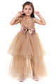 Rose Gold Radiance High-Low Gown for Girls Party Wear