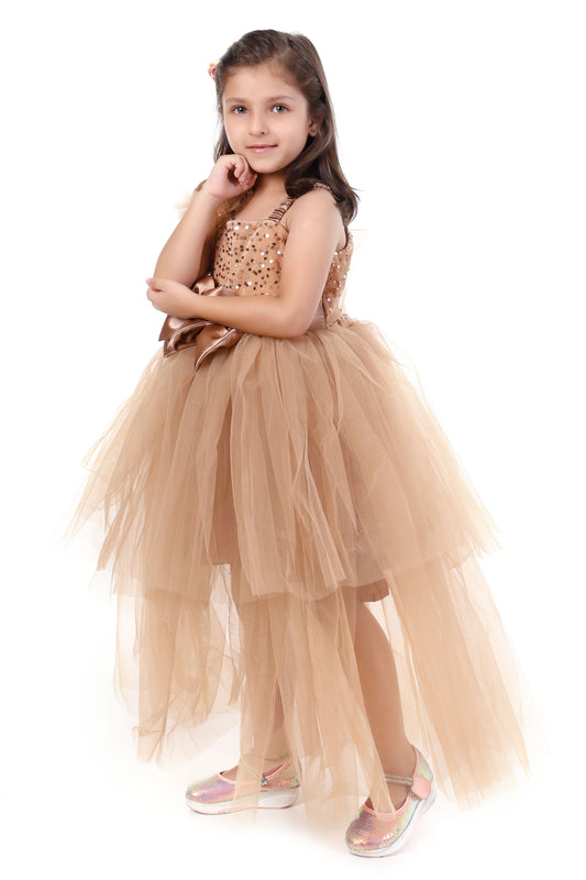 Rose Gold Radiance High-Low Gown for Girls Party Wear