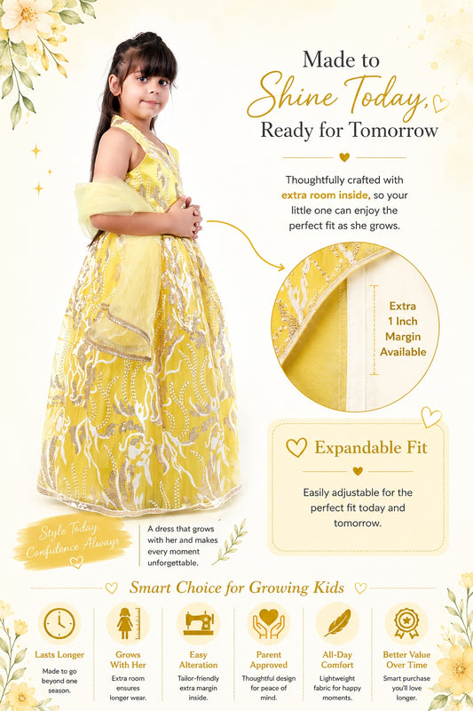 Golden Gleam Yellow Girls Festive Lehenga Choli