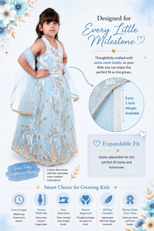 Sky Sparkle Blue Lehenga Choli Set for Girls Wedding Wear