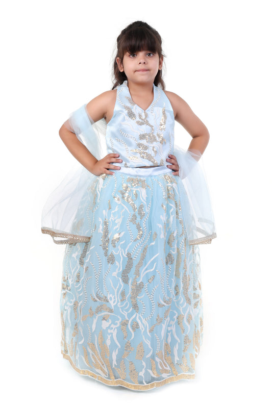Sky Sparkle Blue Lehenga Choli Set for Girls Wedding Wear