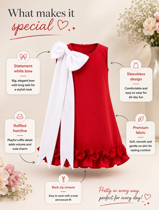 Cherry Chic Red & White Bow Party Dress for Girls