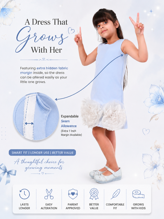 Bluebell Charm Sky Blue Floral Party Dress for Girls