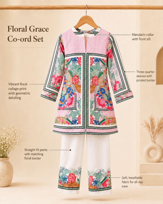 Pink Floral Printed Kurta Co-Ords Set