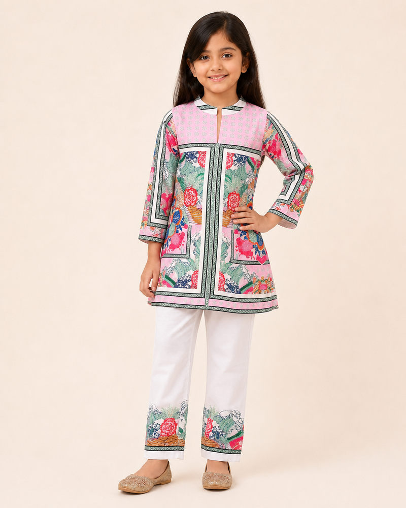 Pink Floral Printed Kurta Co-Ords Set