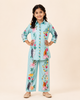 Aqua Blue Floral Printed Shirt Collar Co-Ords Set