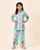 Aqua Blue Floral Printed Shirt Collar Co-Ords Set