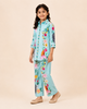 Aqua Blue Floral Printed Shirt Collar Co-Ords Set
