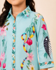 Aqua Blue Floral Printed Shirt Collar Co-Ords Set