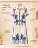 Girls Cream & Blue Printed Shirt Collar Co-Ords Set