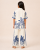 Girls Cream & Blue Printed Shirt Collar Co-Ords Set