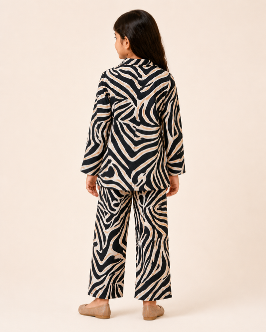 Black & Beige Animal Printed Shirt Co-Ords Set