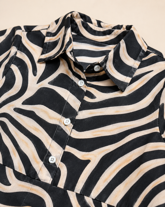 Black & Beige Animal Printed Shirt Co-Ords Set