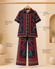 Navy Blue Printed Shirt Collar Co-Ords Set