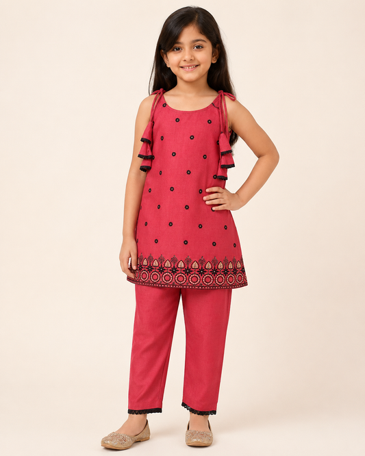 Rani Pink Embroidered Sleeveless Cord Set