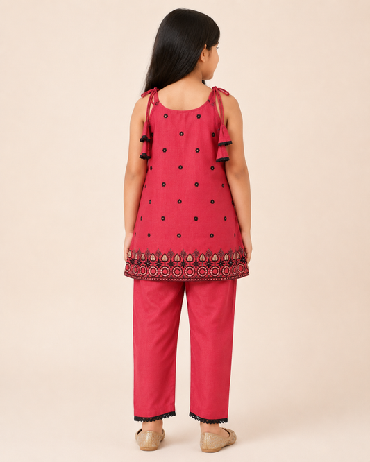 Rani Pink Embroidered Sleeveless Cord Set