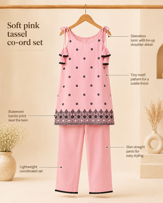 Light Pink Embroidered Sleeveless Cord Set