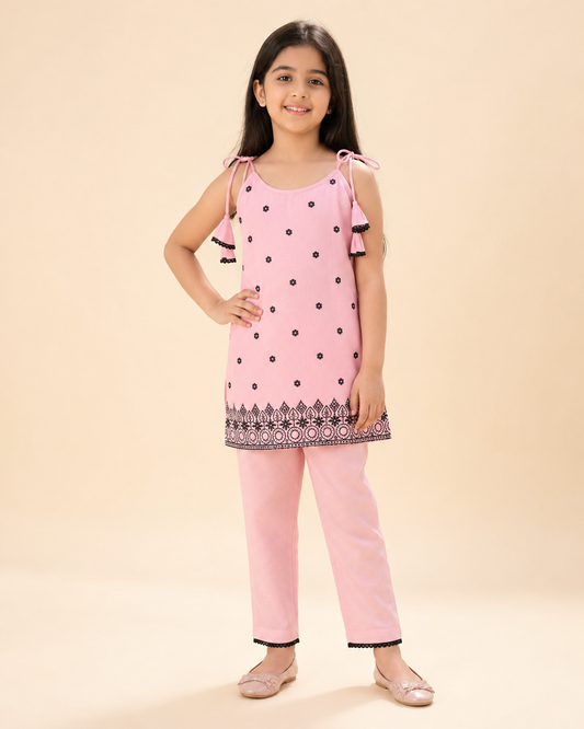 Light Pink Embroidered Sleeveless Cord Set