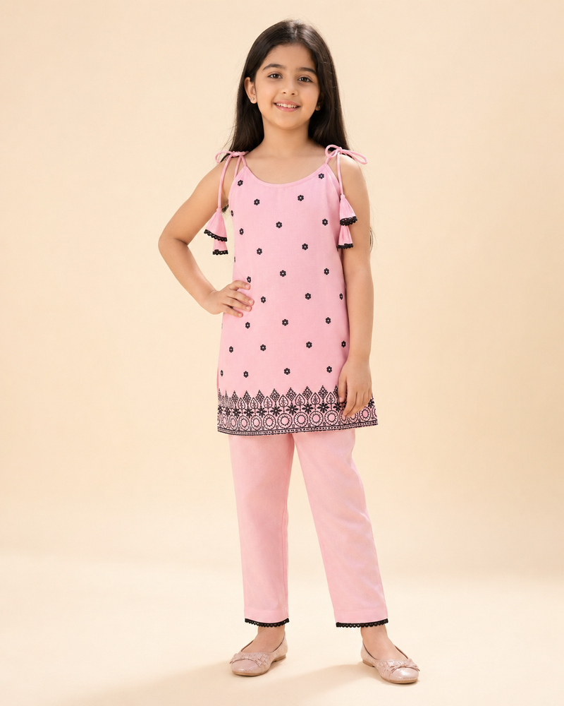 Light Pink Embroidered Sleeveless Cord Set