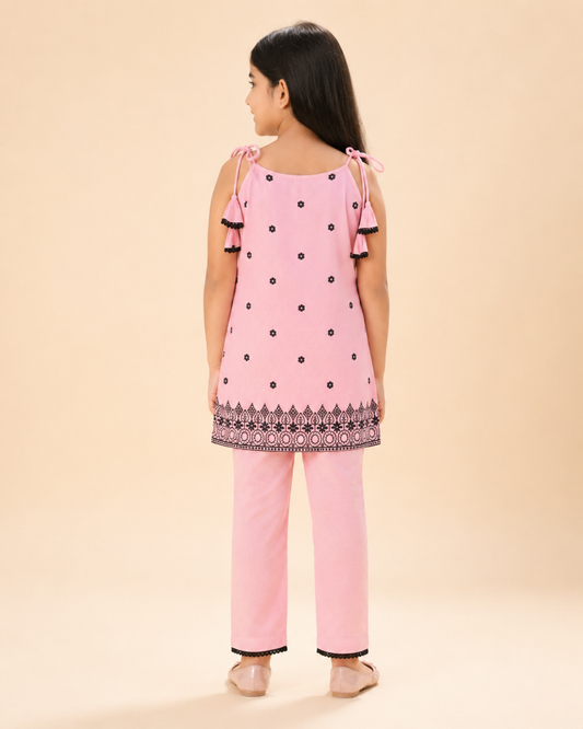 Light Pink Embroidered Sleeveless Cord Set
