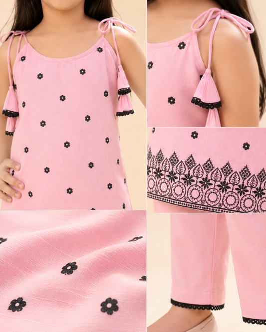 Light Pink Embroidered Sleeveless Cord Set