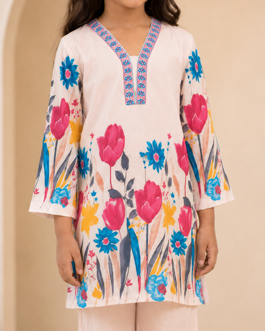 Light Pink Floral Printed Straight V-Neck Co-ord Set