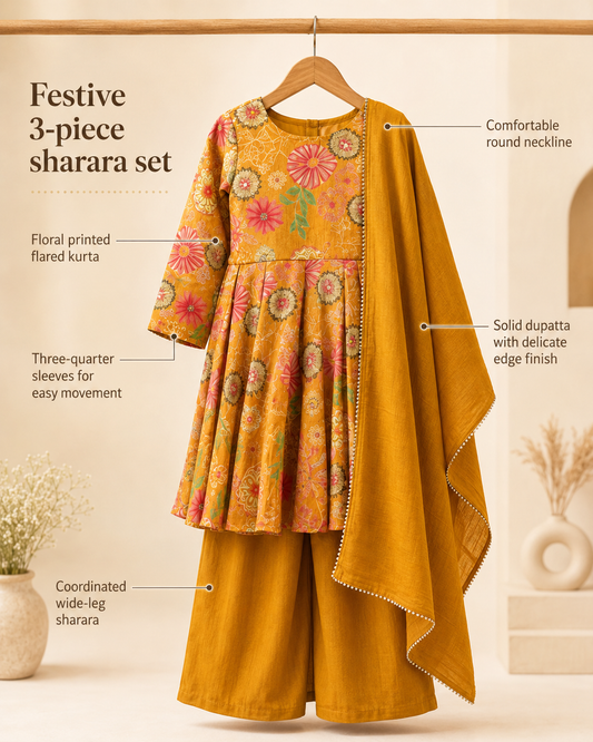Mustard Yellow Floral Printed Sharara Set