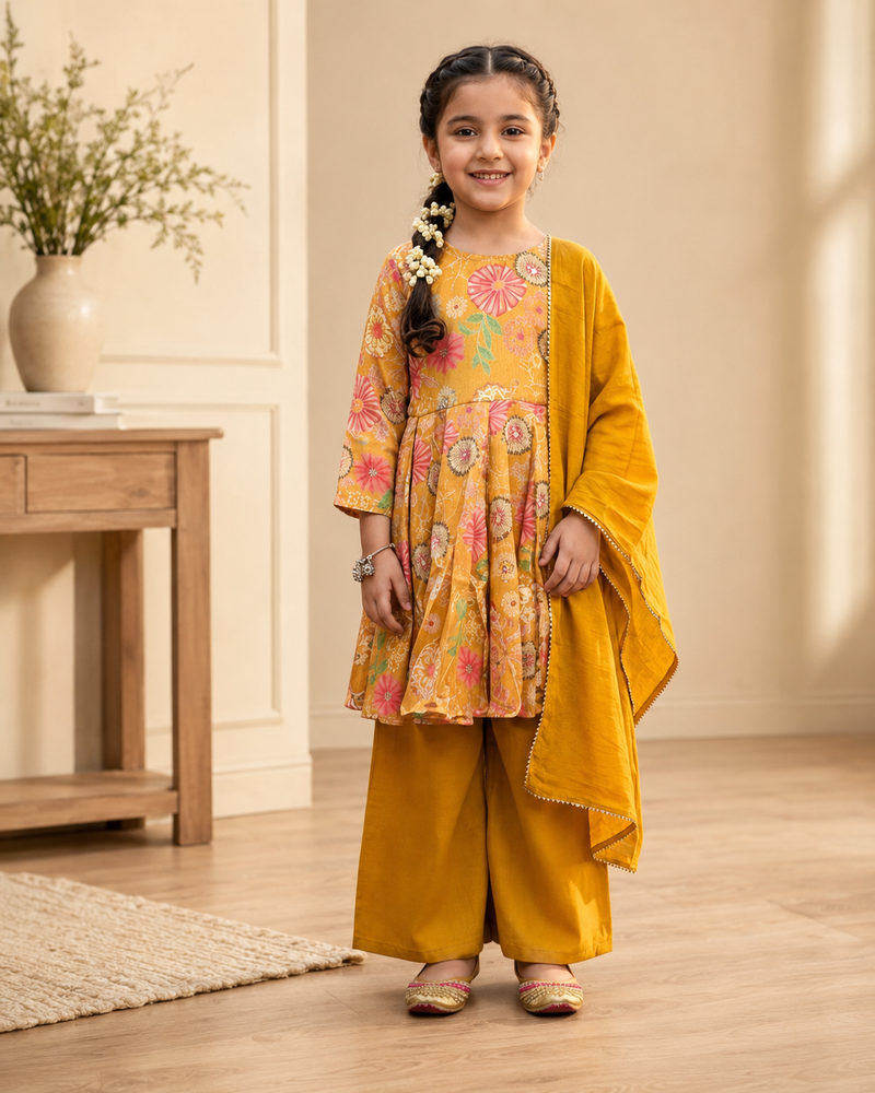 Mustard Yellow Floral Printed Sharara Set