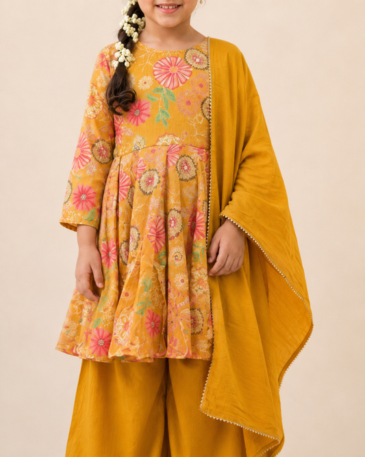 Mustard Yellow Floral Printed Sharara Set