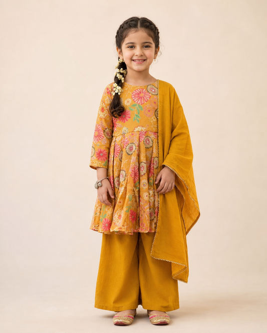 Mustard Yellow Floral Printed Sharara Set