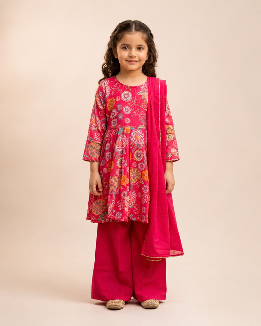 Rani Pink Floral Printed Sharara Set