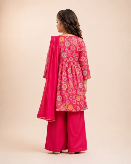 Rani Pink Floral Printed Sharara Set