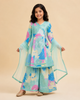 Aqua Floral Printed Kurta Sharara Set With Dupatta