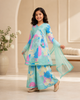 Aqua Floral Printed Kurta Sharara Set With Dupatta