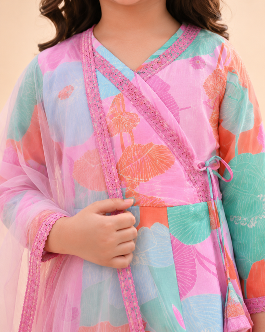 Pink Floral Printed Kurta Sharara Set With Dupatta