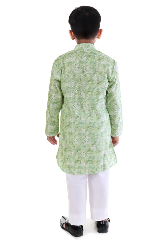 Emerald Green Printed Kurta Pajama Set for Boys