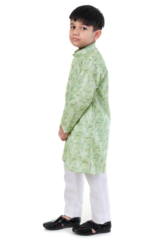 Emerald Green Printed Kurta Pajama Set for Boys